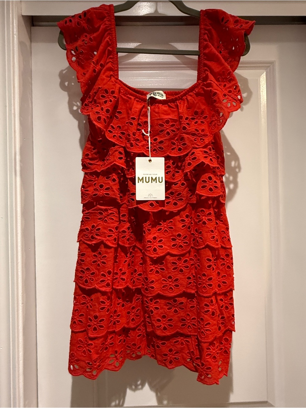 Show Me Your MuMu Lucy Mini Dress  Tiered Cherry Eyelet Sz M Side Zip | NWT